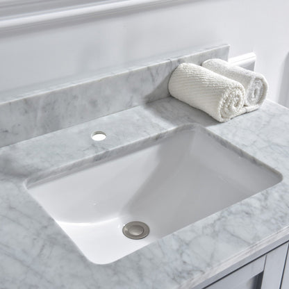 Woodbridge 37" White Carrara Marble Vanity Top With Single Undermount Sink and Pre-drilled Single Faucet Hole