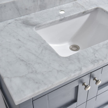 Woodbridge 37" White Carrara Marble Vanity Top With Single Undermount Sink and Pre-drilled Single Faucet Hole