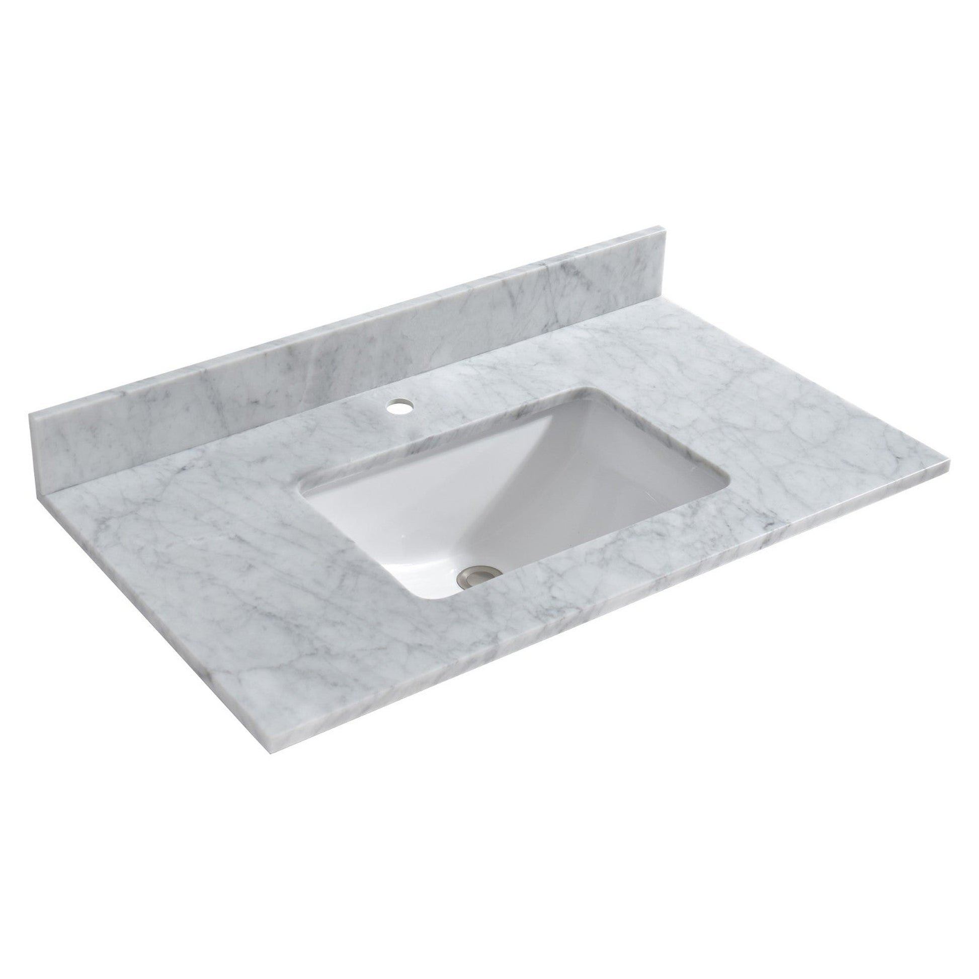 Woodbridge 37" White Carrara Marble Vanity Top With Single Undermount Sink and Pre-drilled Single Faucet Hole