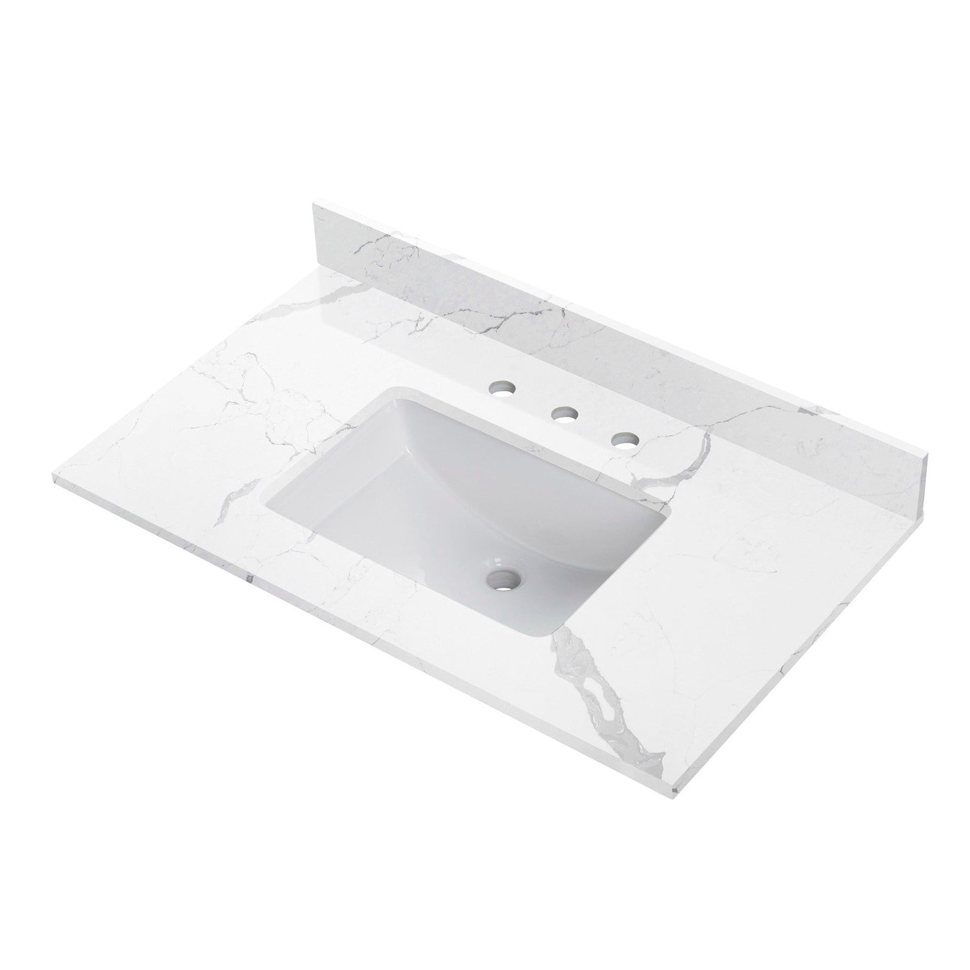 Woodbridge 37" White Fish Belly Engineered Stone Vanity Top With Single Undermount Sink and Pre-drilled 3-Hole for 4" Centerset Faucet