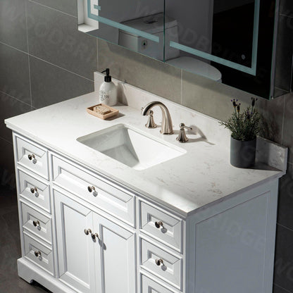 Woodbridge 43" White Carrara Engineered Stone Vanity Top With Single Undermount Sink and Pre-drilled 3-Hole for 8" Widespread Faucet