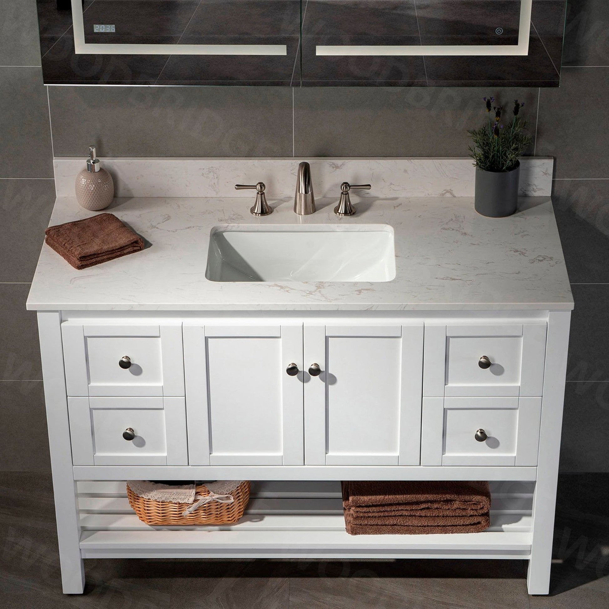 Woodbridge 43" White Carrara Engineered Stone Vanity Top With Single Undermount Sink and Pre-drilled 3-Hole for 8" Widespread Faucet