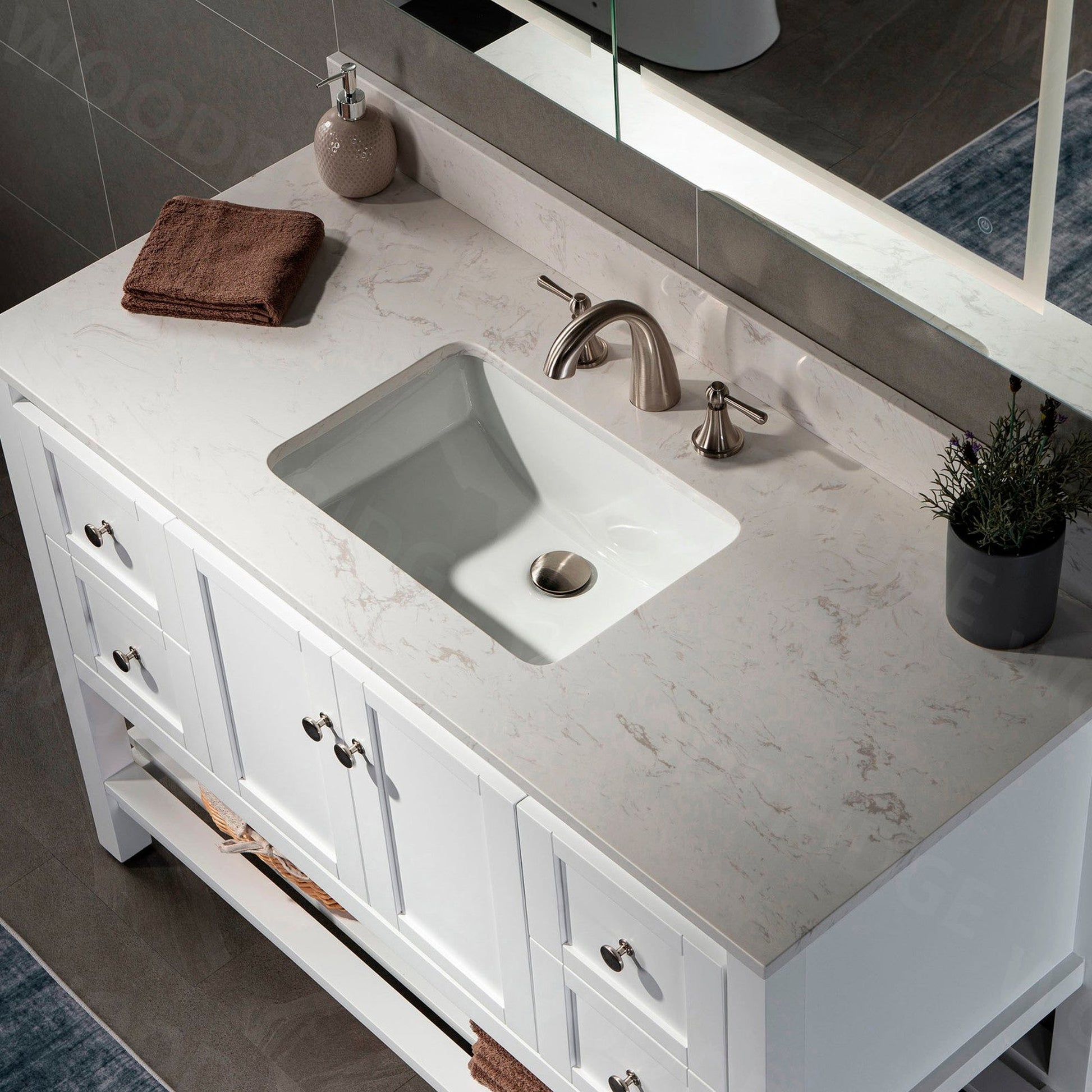 Woodbridge 43" White Carrara Engineered Stone Vanity Top With Single Undermount Sink and Pre-drilled 3-Hole for 8" Widespread Faucet