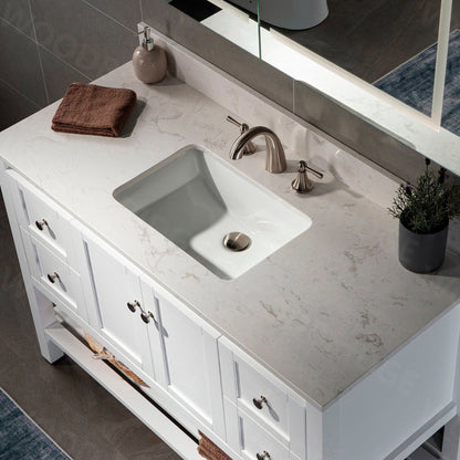 Woodbridge 43" White Carrara Engineered Stone Vanity Top With Single Undermount Sink and Pre-drilled 3-Hole for 8" Widespread Faucet