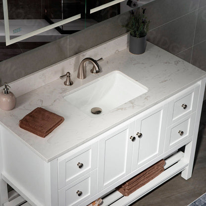 Woodbridge 43" White Carrara Engineered Stone Vanity Top With Single Undermount Sink and Pre-drilled 3-Hole for 8" Widespread Faucet