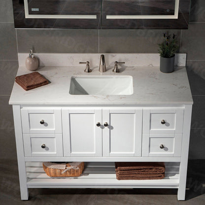 Woodbridge 49" White Carrara Engineered Stone Vanity Top With Single Undermount Sink and Pre-drilled 3-Hole for 8" Widespread Faucet