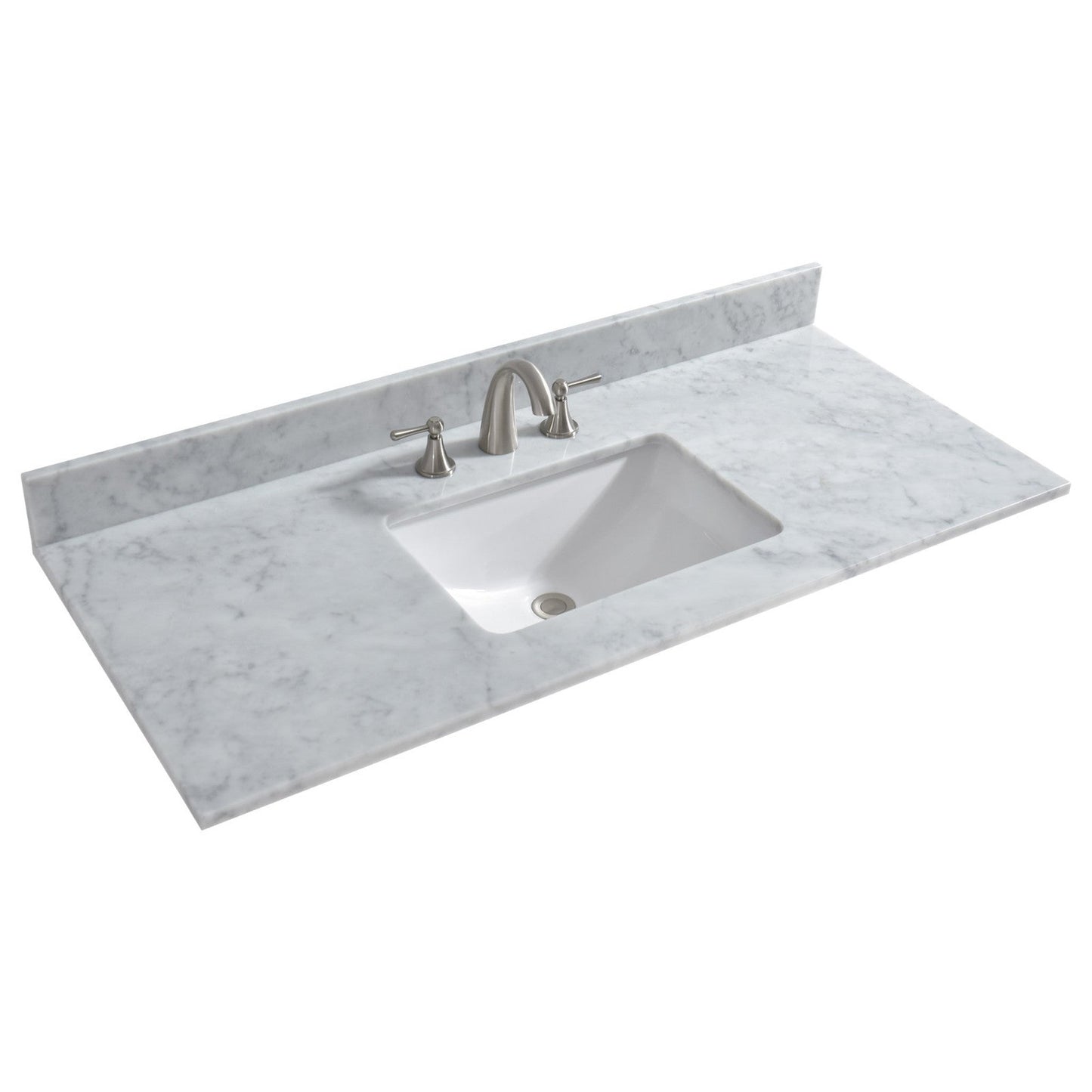 Woodbridge 49" White Carrara Marble Vanity Top With Single Undermount Sink and Pre-drilled 8" Widespread Faucet