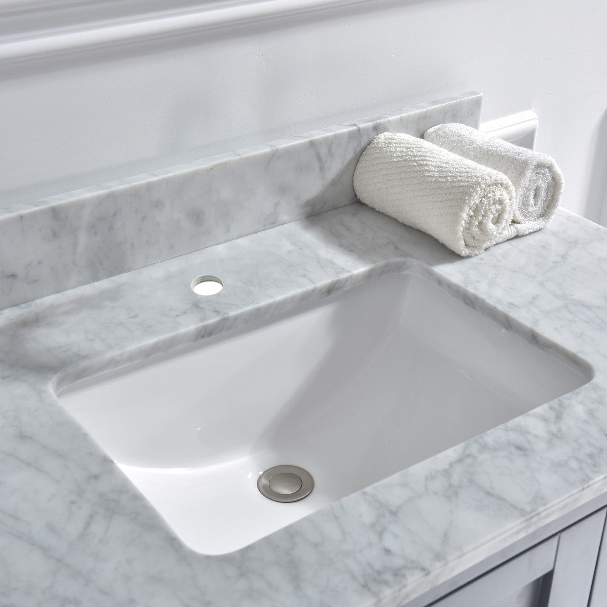 Woodbridge 49" White Carrara Marble Vanity Top With Single Undermount Sink and Pre-drilled Single Faucet Hole