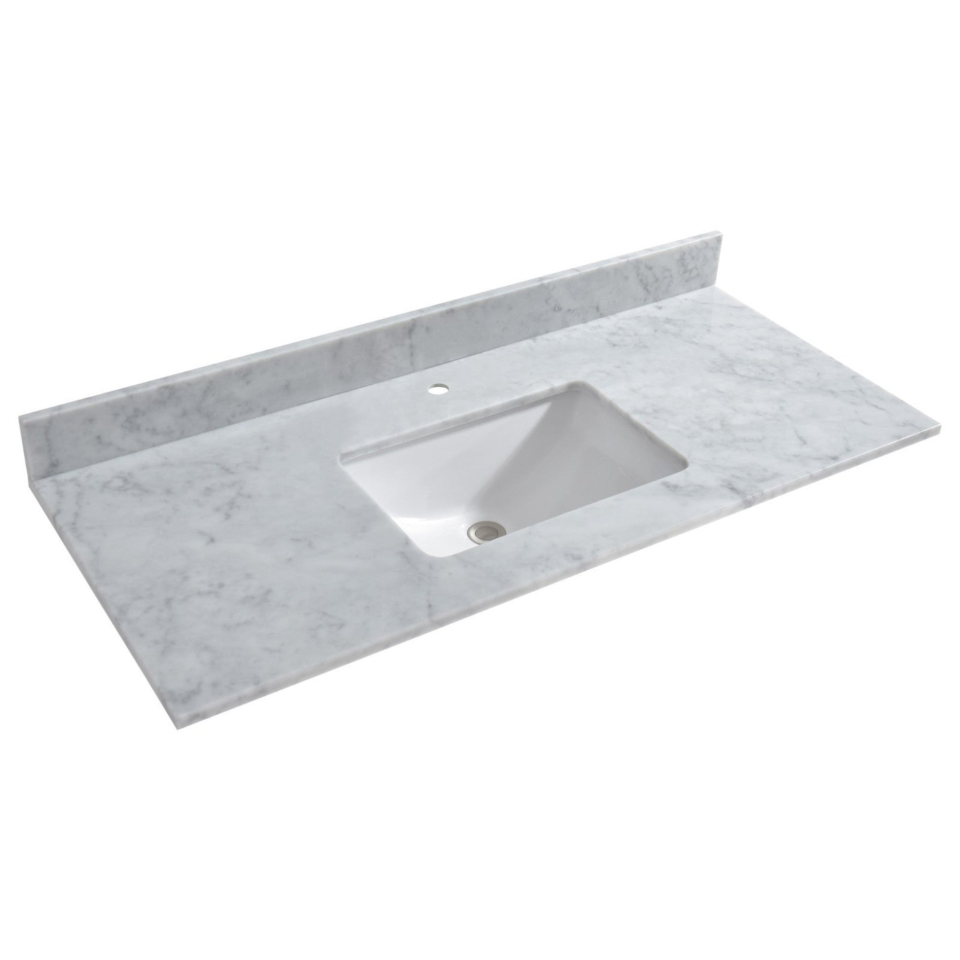 Woodbridge 49" White Carrara Marble Vanity Top With Single Undermount Sink and Pre-drilled Single Faucet Hole