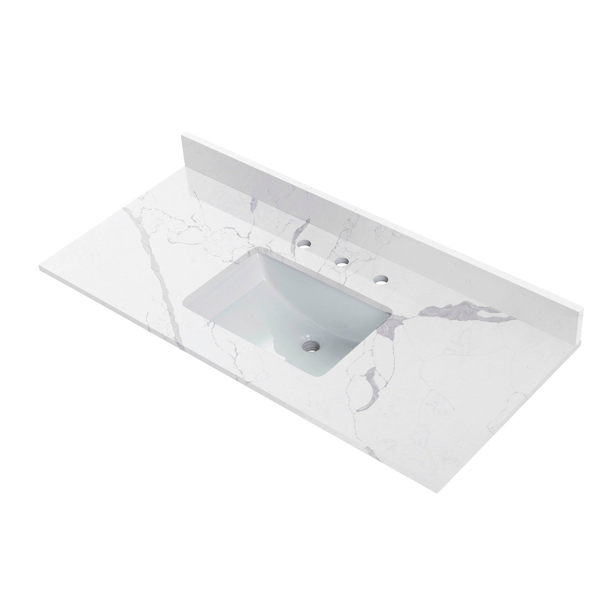 Woodbridge 49" White Fish Belly Engineered Stone Vanity Top With Single Undermount Sink and Pre-drilled 3-Hole for 4" Centerset Faucet