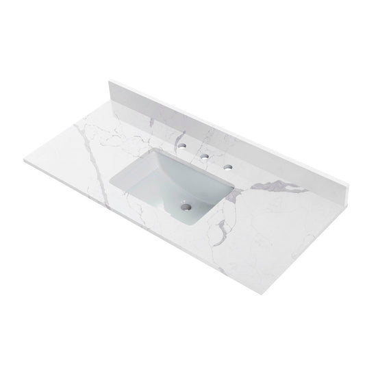 Woodbridge 49" White Fish Belly Engineered Stone Vanity Top With Single Undermount Sink and Pre-drilled 3-Hole for 4" Centerset Faucet