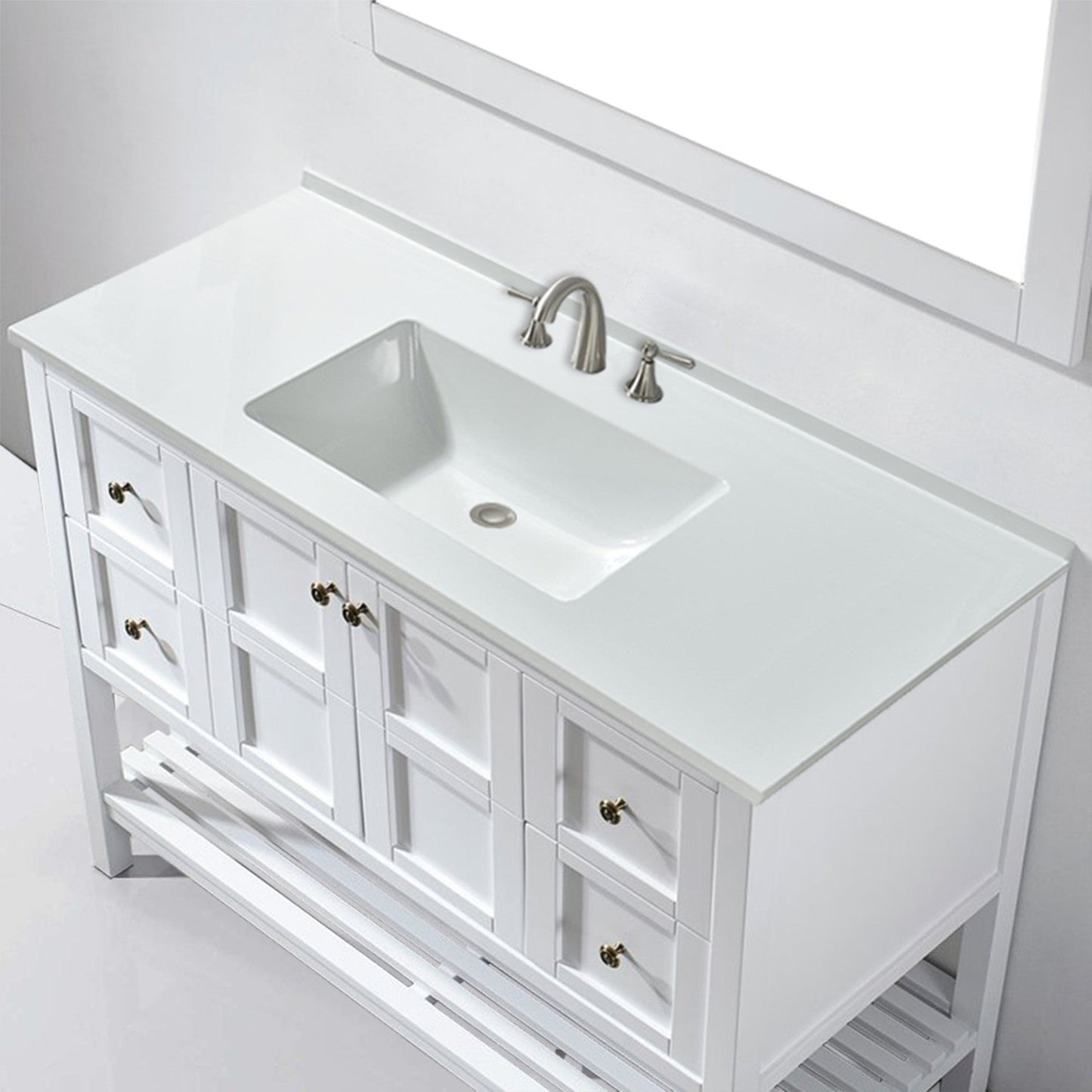 Woodbridge 49" White Solid Surface Vanity Top With Intergrated Sink and 3 Faucet Holes for 4" Centerset Faucet