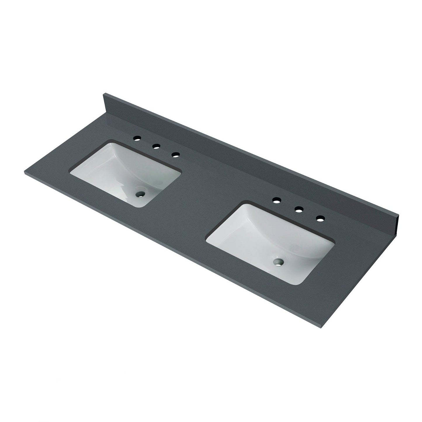 Woodbridge 61" Dark Gray Engineered Stone Vanity Top With Double Undermount Sink and Pre-drilled 3-Hole for 4" Centerset Faucet