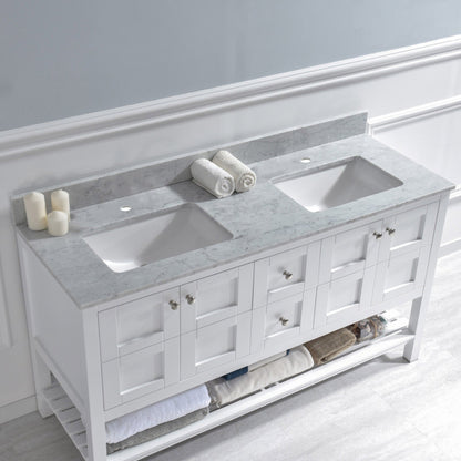 Woodbridge 61" White Carrara Marble Vanity Top With Double Undermount Sink and Pre-drilled Single Faucet Hole