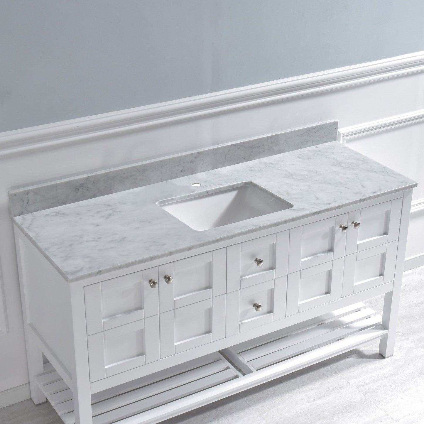 Woodbridge 61" White Carrara Marble Vanity Top With Single Undermount Sink and Pre-drilled Single Faucet Hole