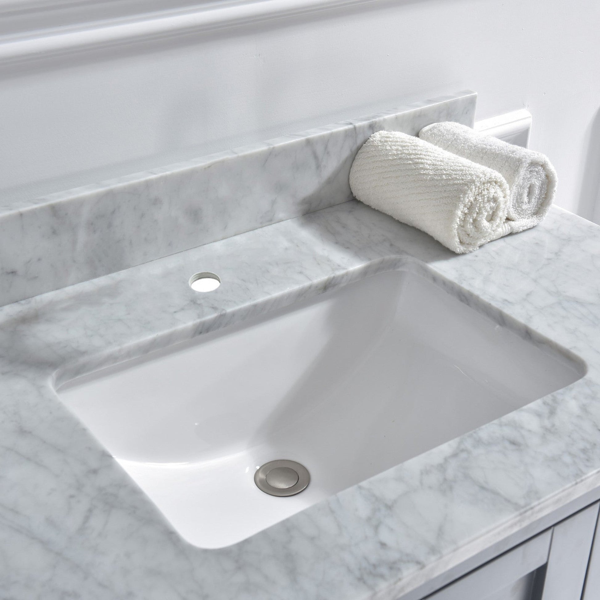 Woodbridge 61" White Carrara Marble Vanity Top With Single Undermount Sink and Pre-drilled Single Faucet Hole