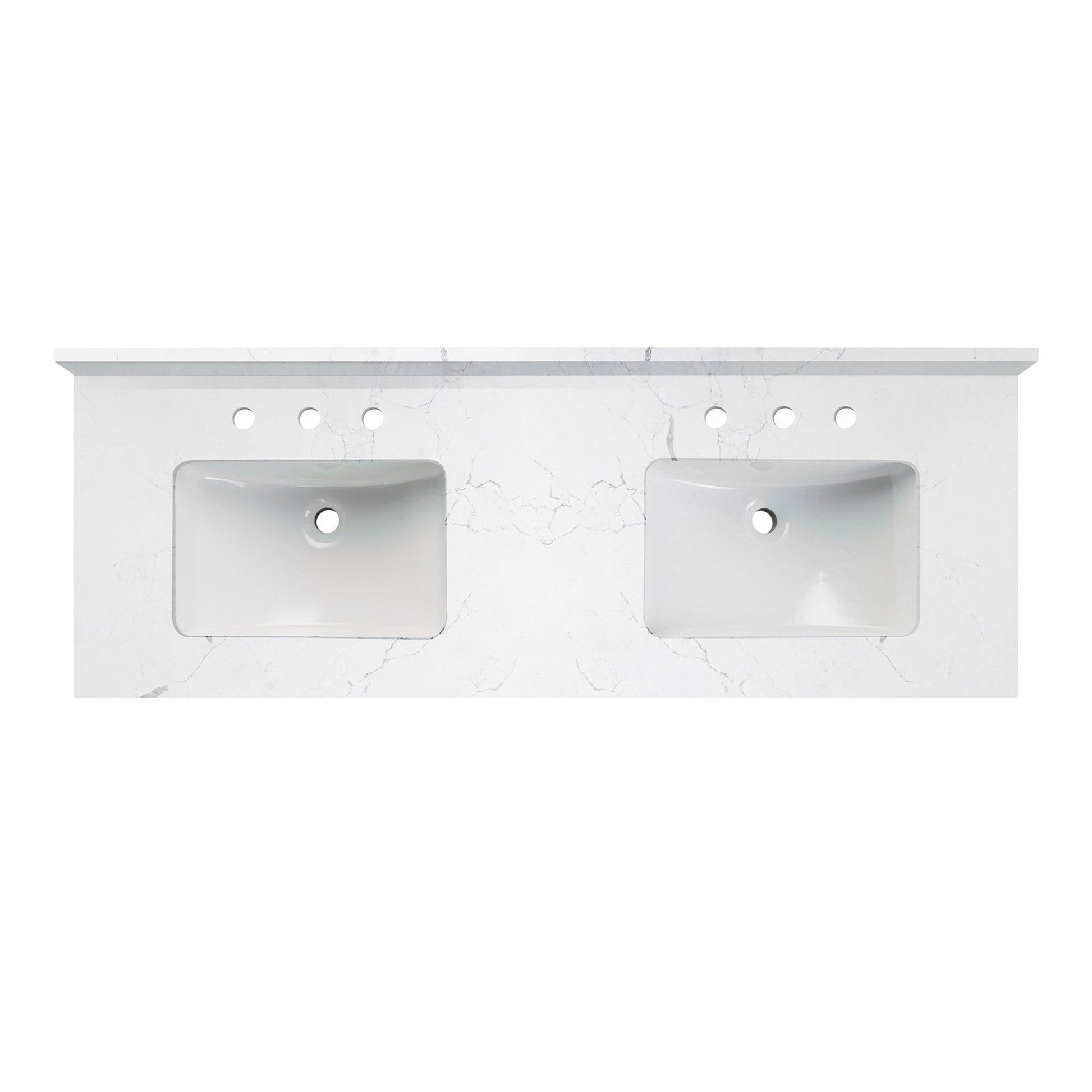 Woodbridge 61" White Fish Belly Engineered Stone Vanity Top With Double Undermount Sink and Pre-drilled 3-Hole for 4" Centerset Faucet