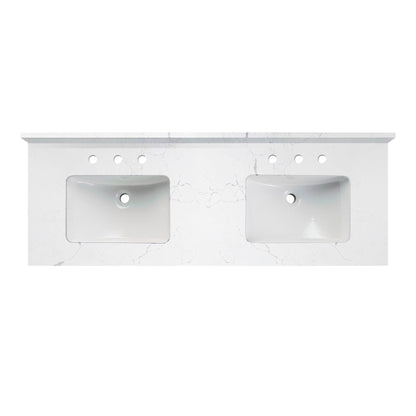 Woodbridge 61" White Fish Belly Engineered Stone Vanity Top With Double Undermount Sink and Pre-drilled 3-Hole for 8" Widespread Faucet