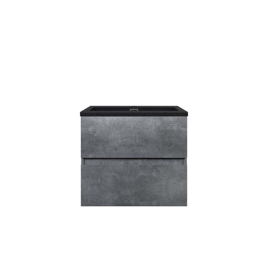 Woodbridge California 24" Gray Contemporary Wall Hung Floating Vanity and Black Quartz Sand Composite Vanity Top With Integrated Single Sink