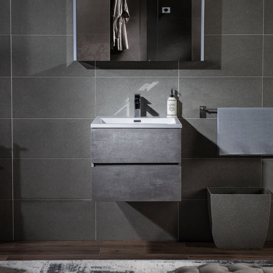 Woodbridge California Style 24" Gray Contemporary Wall Hung Floating Vanity and White Resin Composite Vanity Top With Integrated Single Sink