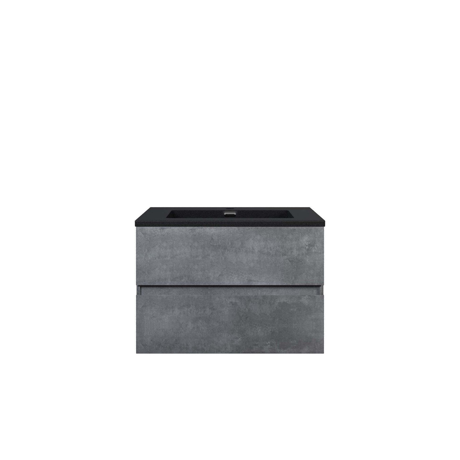 Woodbridge California Style 30" Gray Contemporary Wall Hung Floating Vanity and Black Quartz Sand Composite Vanity Top With Integrated Single Sink