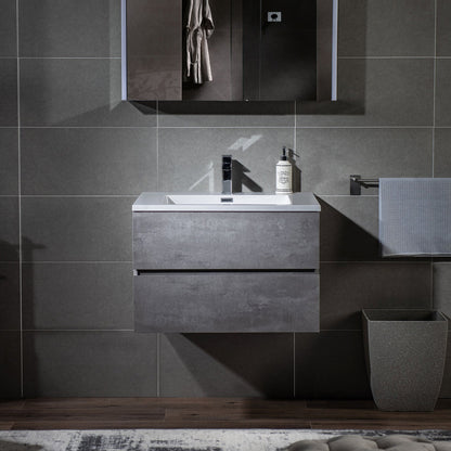 Woodbridge California Style 30" Gray Contemporary Wall Hung Floating Vanity and White Resin Composite Vanity Top With Integrated Single Sink