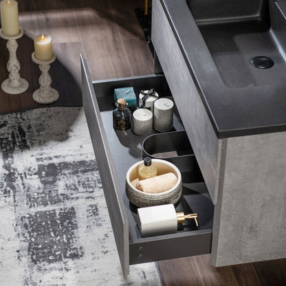 Woodbridge California Style 36" Gray Contemporary Wall Hung Floating Vanity and Black Quartz Sand Composite Vanity Top With Integrated Single Sink
