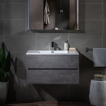 Woodbridge California Style 36" Gray Contemporary Wall Hung Floating Vanity and White Resin Composite Vanity Top With Integrated Single Sink