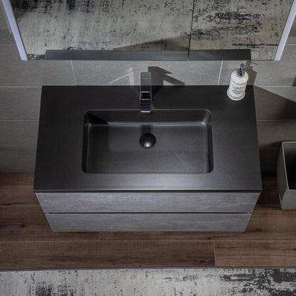 Woodbridge California Style 48" Gray Contemporary Wall Hung Floating Vanity and Black Quartz Sand Composite Vanity Top With Integrated Single Sink