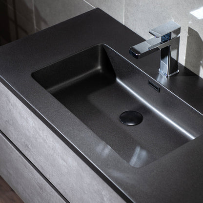 Woodbridge California Style 48" Gray Contemporary Wall Hung Floating Vanity and Black Quartz Sand Composite Vanity Top With Integrated Single Sink