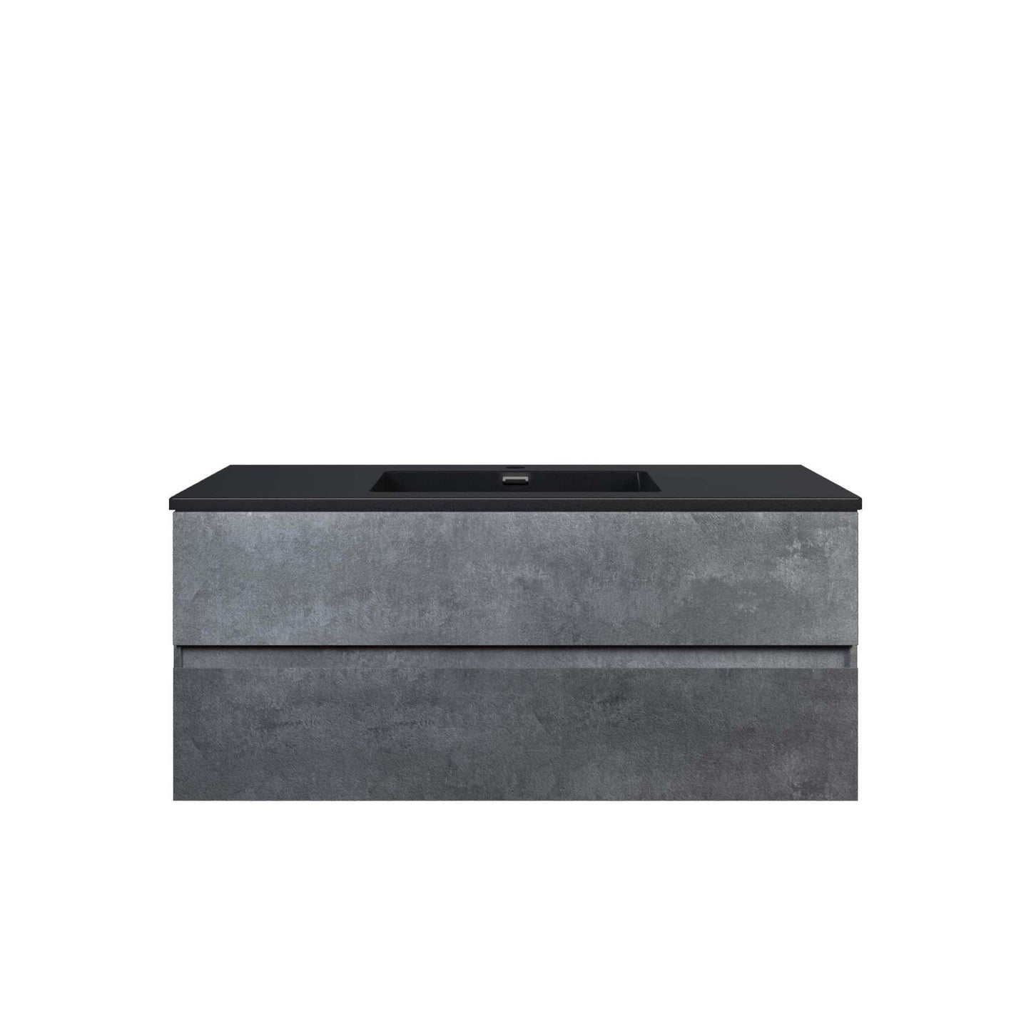 Woodbridge California Style 48" Gray Contemporary Wall Hung Floating Vanity and Black Quartz Sand Composite Vanity Top With Integrated Single Sink