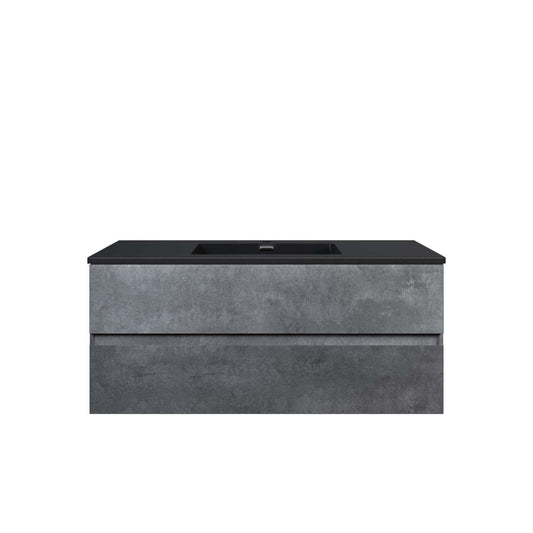 Woodbridge California Style 48" Gray Contemporary Wall Hung Floating Vanity and Black Quartz Sand Composite Vanity Top With Integrated Single Sink