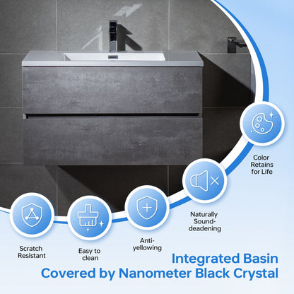 Woodbridge California Style 48" Gray Contemporary Wall Hung Floating Vanity and White Resin Composite Vanity Top With Integrated Single Sink