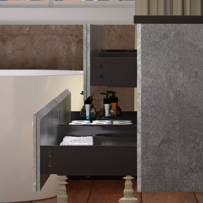Woodbridge California Style 60" Gray Contemporary Wall Hung Floating Vanity and Black Quartz Sand Composite Vanity Top With Integrated Double Sink