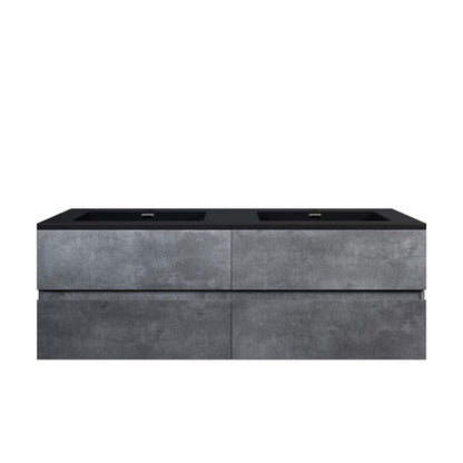 Woodbridge California Style 60" Gray Contemporary Wall Hung Floating Vanity and Black Quartz Sand Composite Vanity Top With Integrated Double Sink