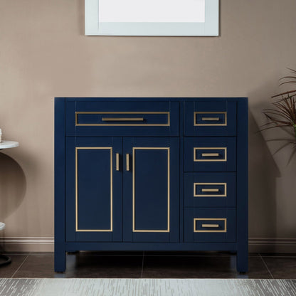 Woodbridge Milan 36" Navy Blue Solid Wood Vanity Base With Gold Trim