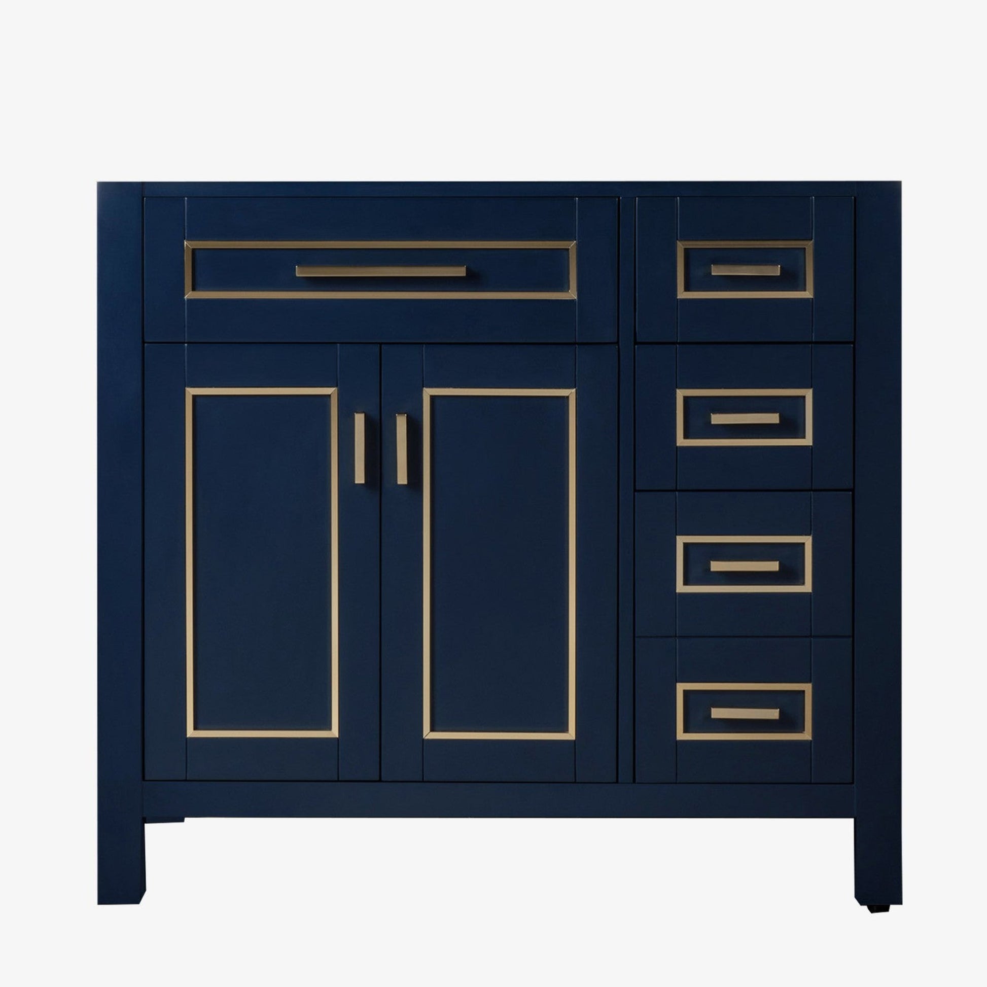 Woodbridge Milan 36" Navy Blue Solid Wood Vanity Base With Gold Trim