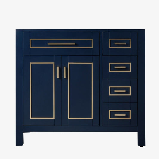 Woodbridge Milan 36" Navy Blue Solid Wood Vanity Base With Gold Trim