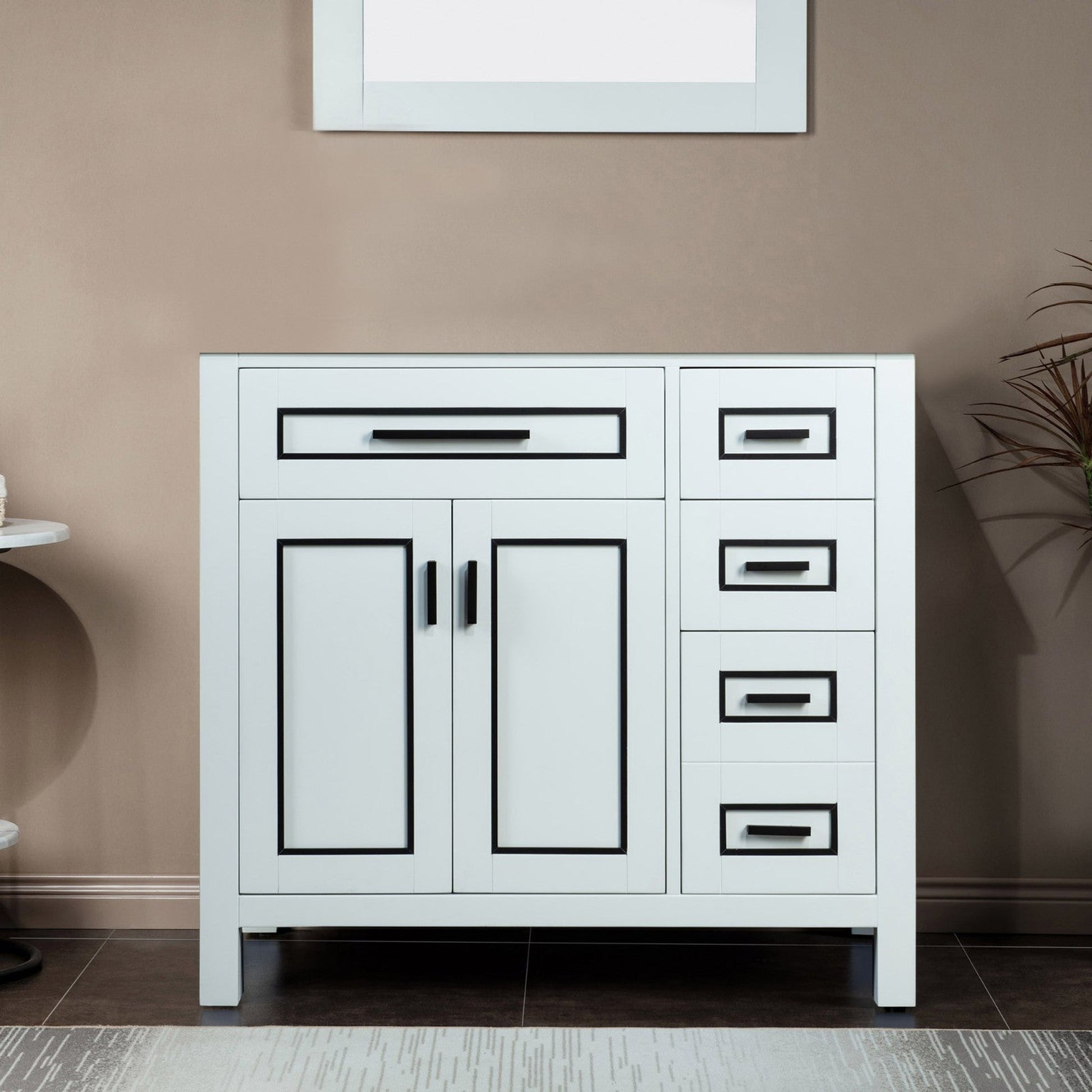 Woodbridge Milan 36" White Solid Wood Vanity Base With Black Trim