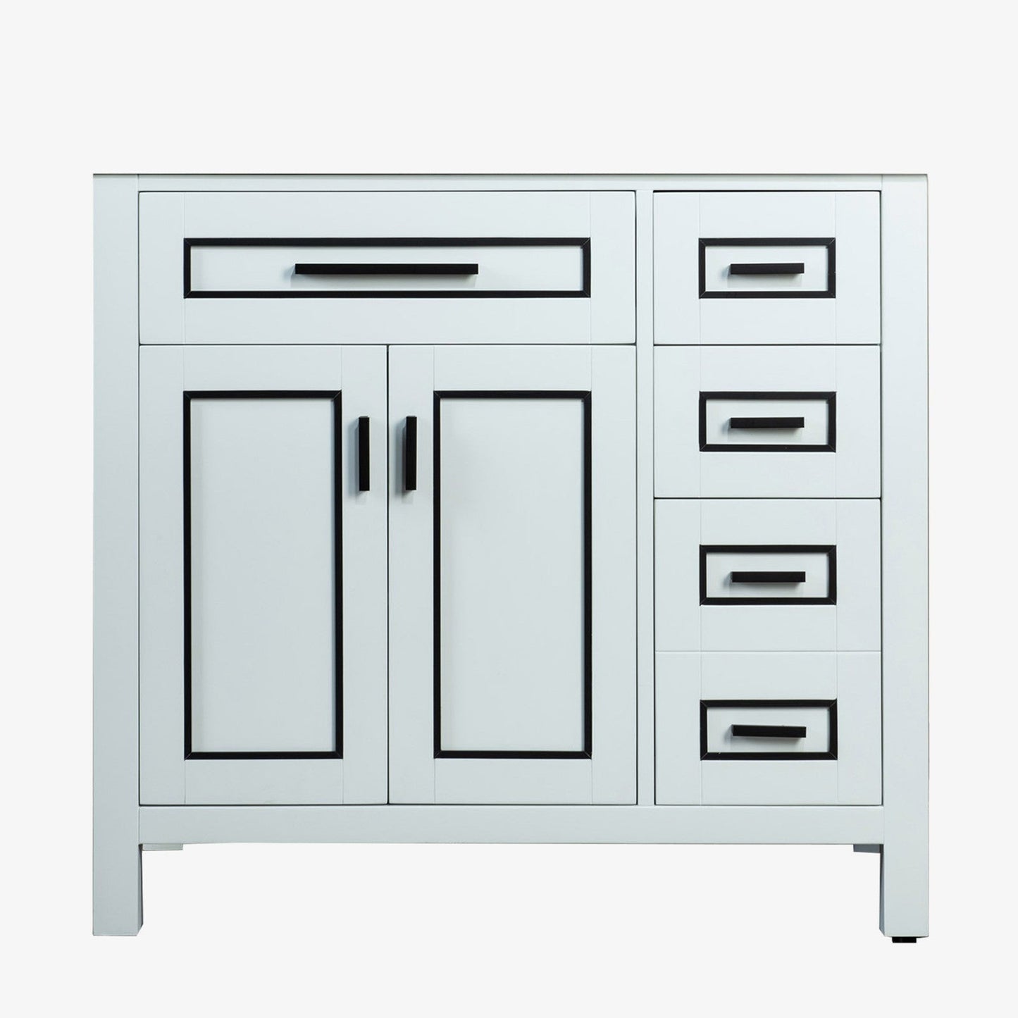 Woodbridge Milan 36" White Solid Wood Vanity Base With Black Trim