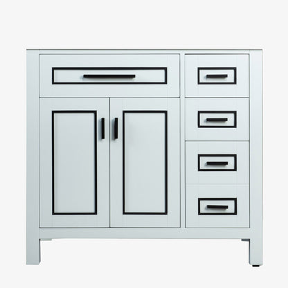 Woodbridge Milan 36" White Solid Wood Vanity Base With Black Trim