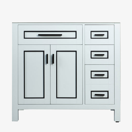 Woodbridge Milan 36" White Solid Wood Vanity Base With Black Trim