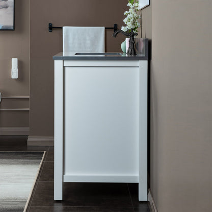 Woodbridge Milan 37" White Solid Wood Vanity Base and Dark Gray Engineered Stone Composite Top, Single Basin With Pre-Drilled 3-Hole for 8" Widespread Faucet