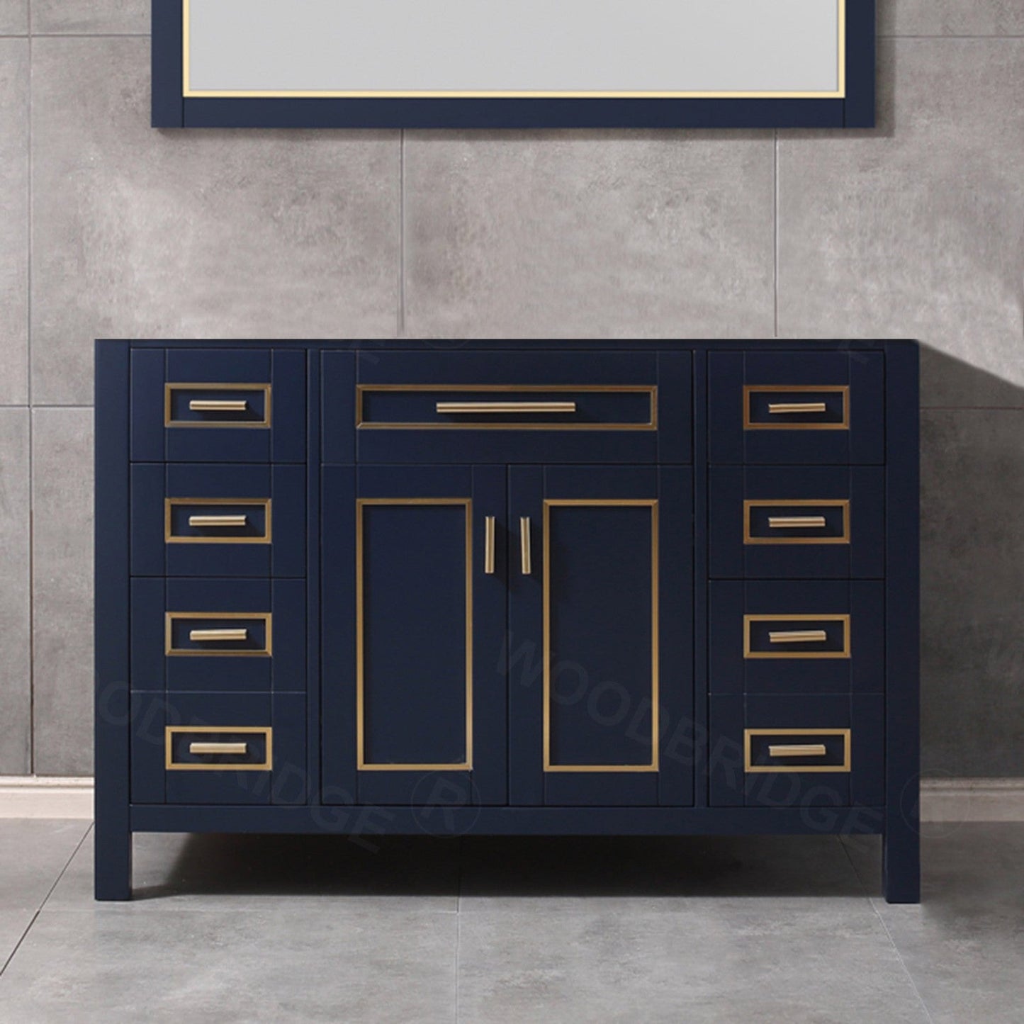 Woodbridge Milan 48" Navy Blue Solid Wood Vanity Base With Gold Trim