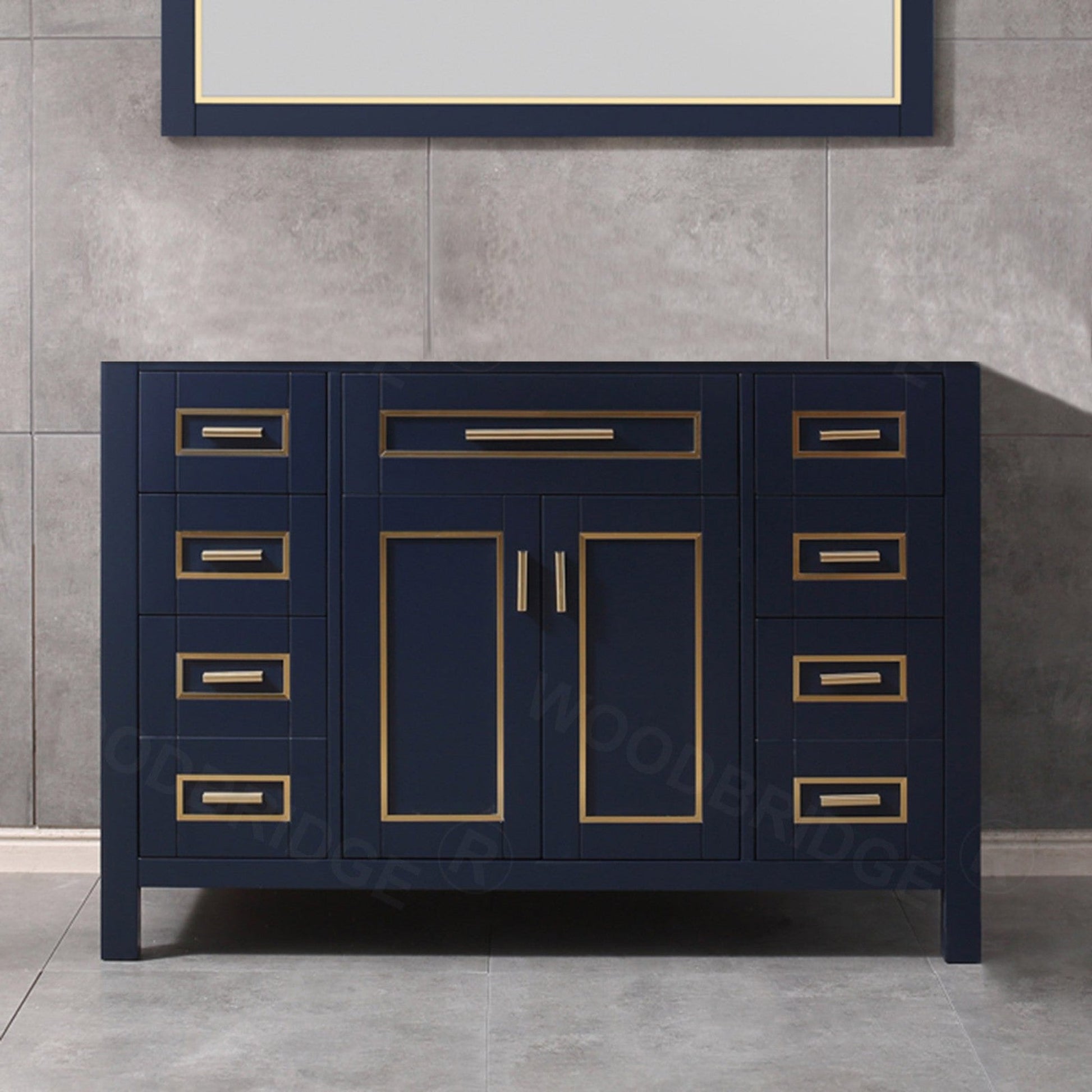 Woodbridge Milan 48" Navy Blue Solid Wood Vanity Base With Gold Trim