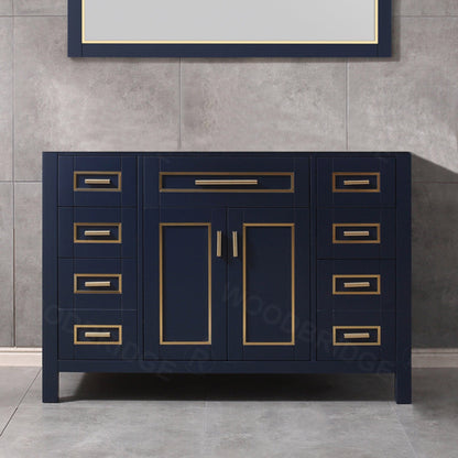 Woodbridge Milan 48" Navy Blue Solid Wood Vanity Base With Gold Trim