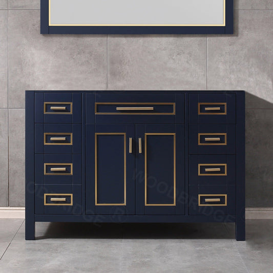 Woodbridge Milan 48" Navy Blue Solid Wood Vanity Base With Gold Trim