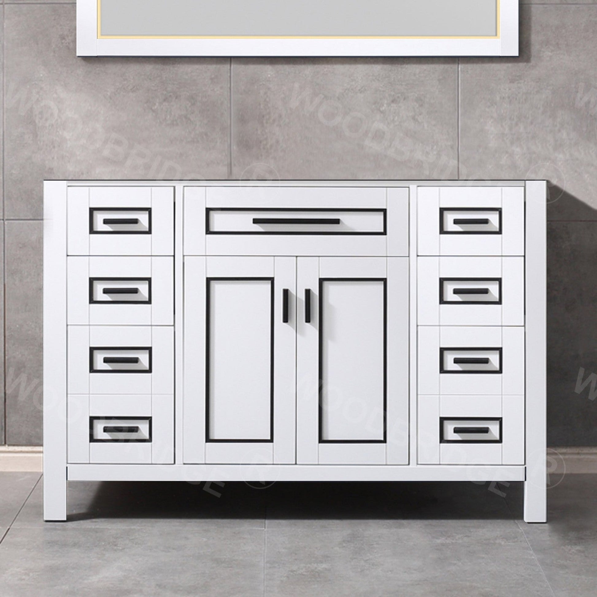 Woodbridge Milan 48" White Solid Wood Vanity Base With Black Trim