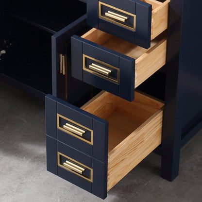 Woodbridge Milan 49" Navy Blue Solid Wood Vanity Base and White Fish Belly Engineered Stone Composite Top, Single Basin With Pre-Drilled Holes for 4" Centerset Faucet