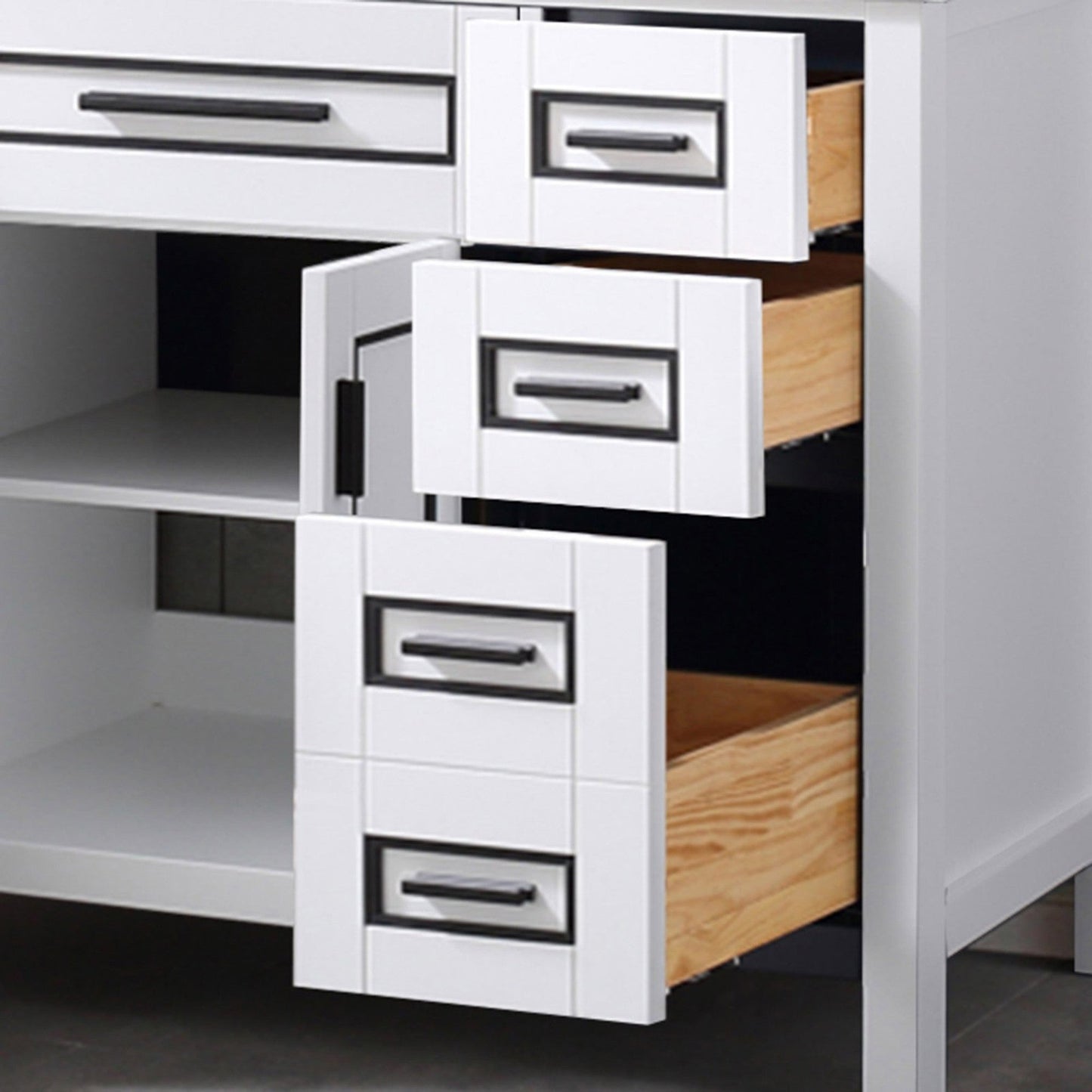 Woodbridge Milan 49" White Solid Wood Vanity Base and Dark Gray Engineered Stone Composite Top, Single Basin With Pre-Drilled 3-Hole for 4" Centerset Faucet